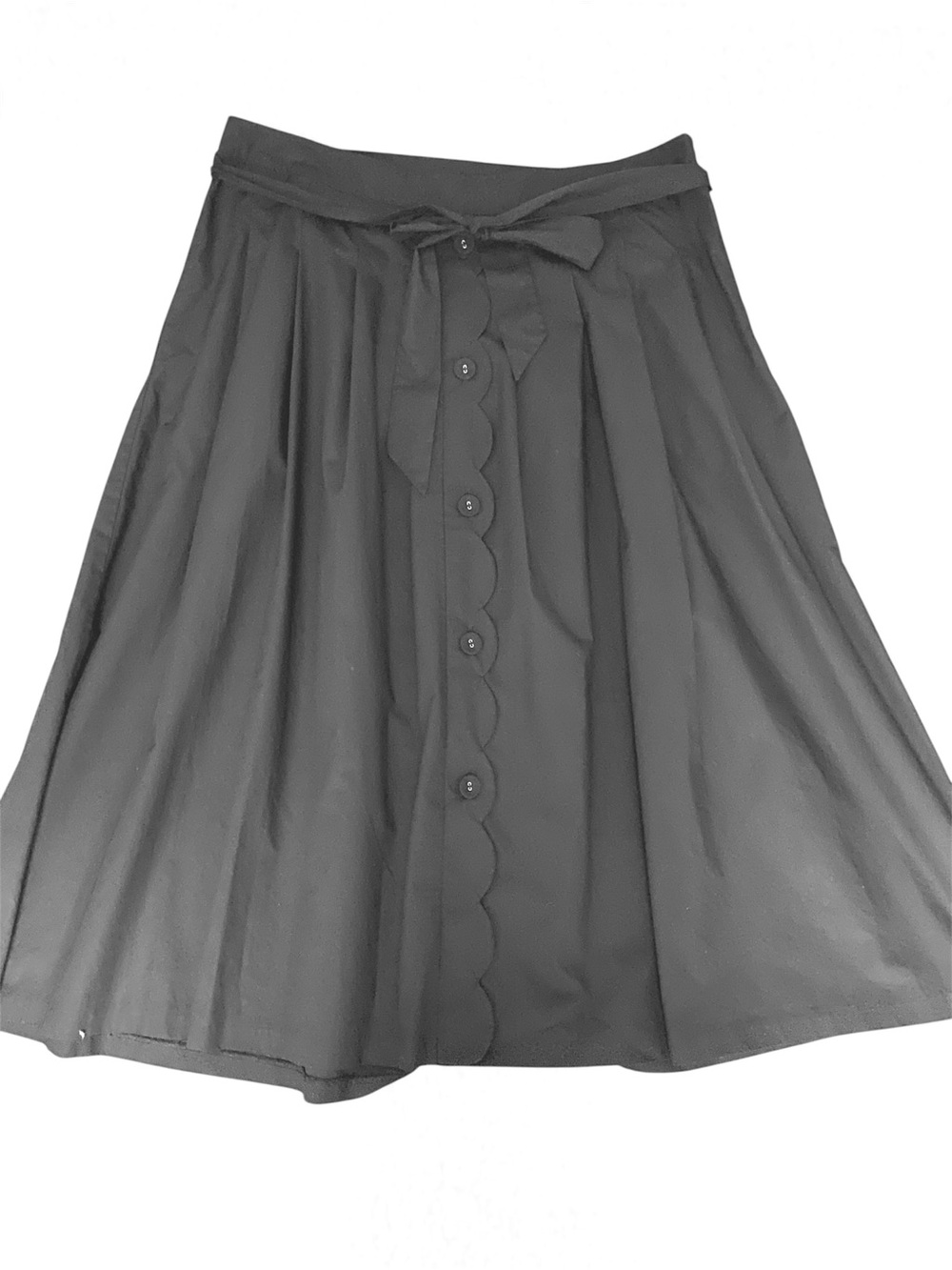 Talbots Black 100% Cotton A-Line Midi Skirt Scalloped Button Front Size 16